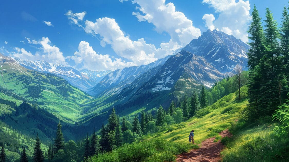 painting of people hiking in Vail in the summer time