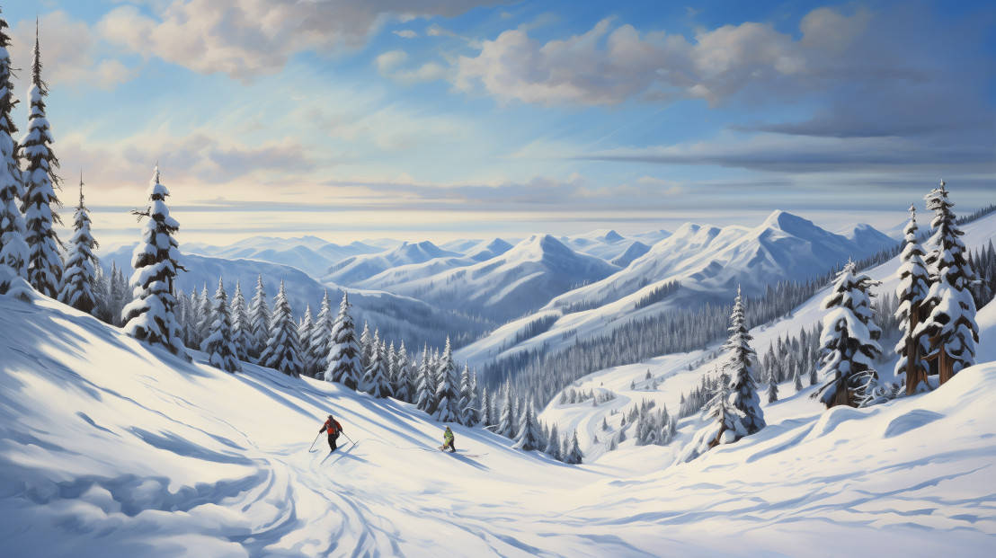 illustration of skiing at The Resorts of the Canadian Rockies (RCR) with the Epic Ski Pass