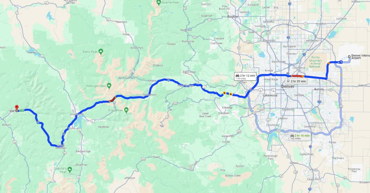 map and driving directions from Denver Airport to Vail