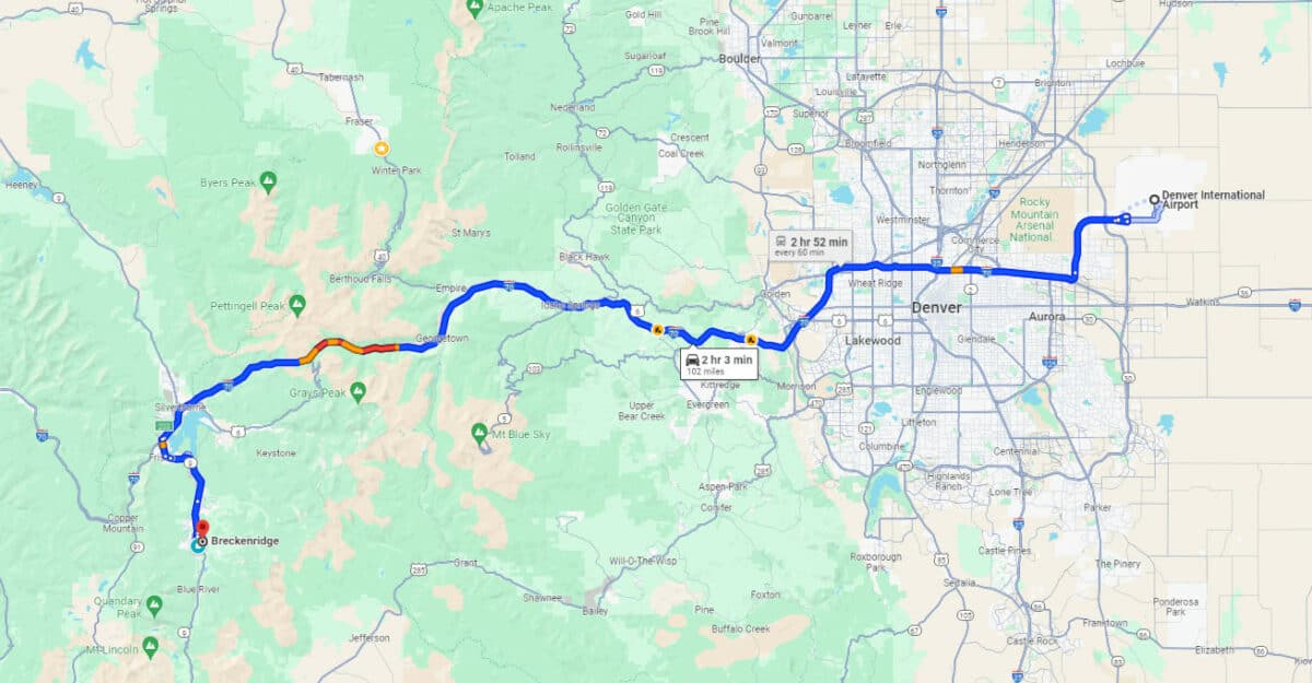 map directions  from Denver Airport (DEN) to Breckenridge, Colorado