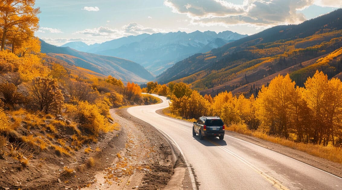photo of car driving to Breckenridge in the Fall