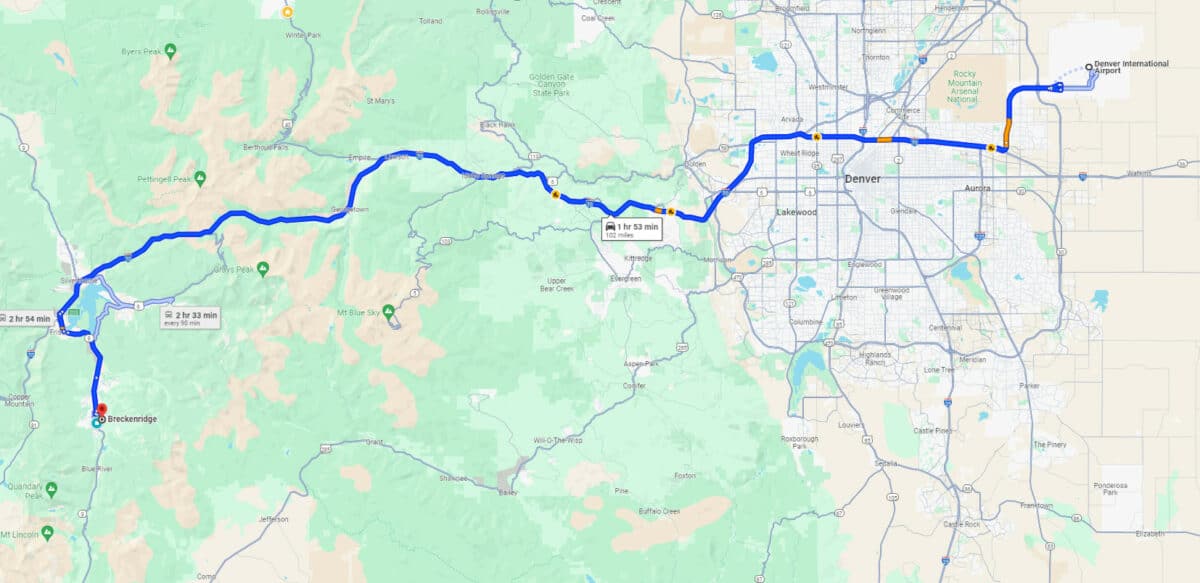 Route from Denver Airport to Breckenridge