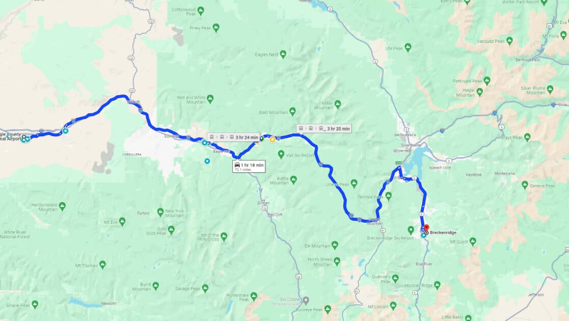 Route from Eagle Airport to Breckenridge