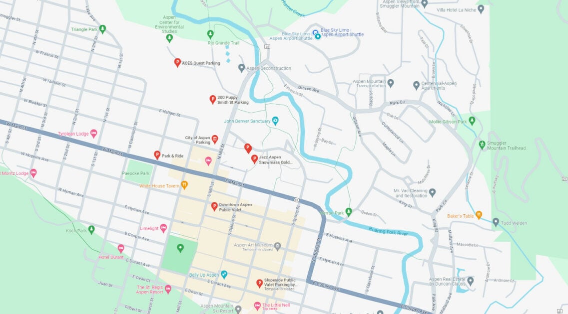 map of downtown Aspen parking locations