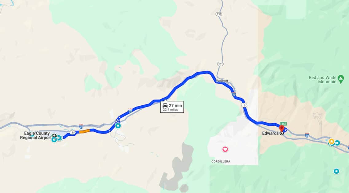 driving directions map from EGE to Edwards by car
