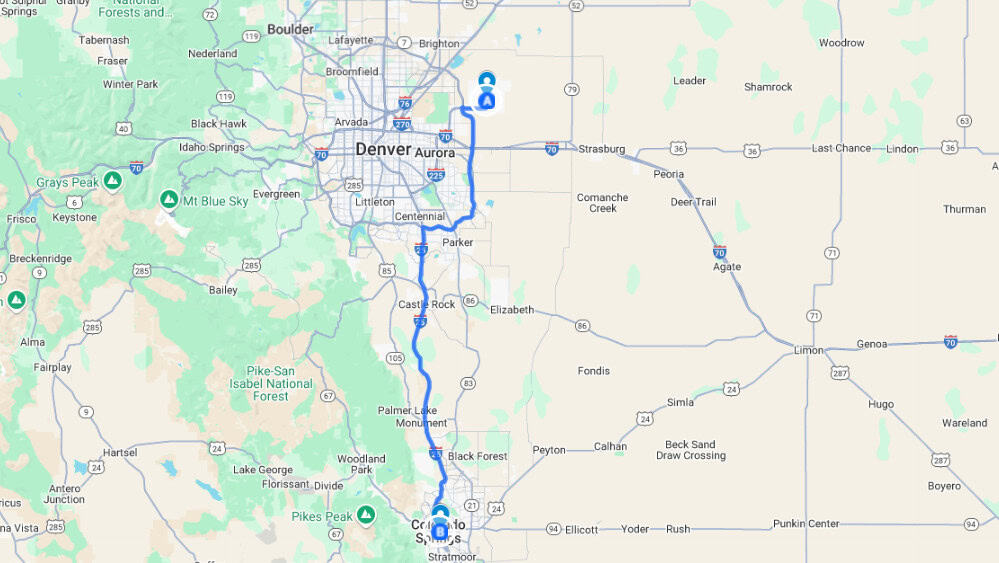 denver airport to colorado springs car service route and map | Denver to Colorado Springs Car Service