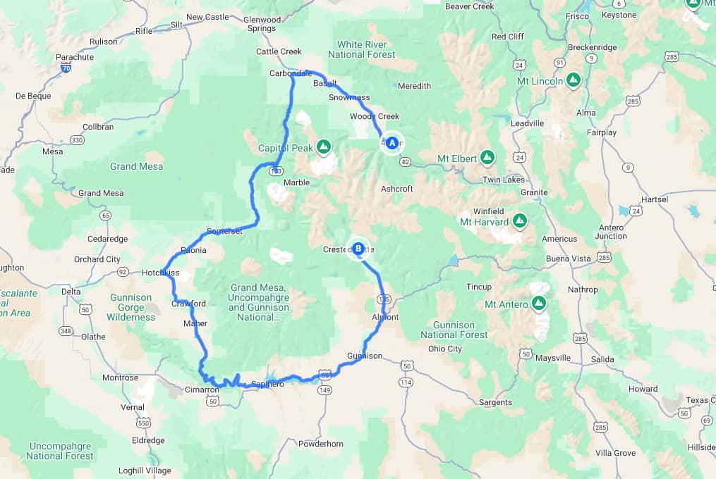 aspen to crested butte map and driving directions for the route