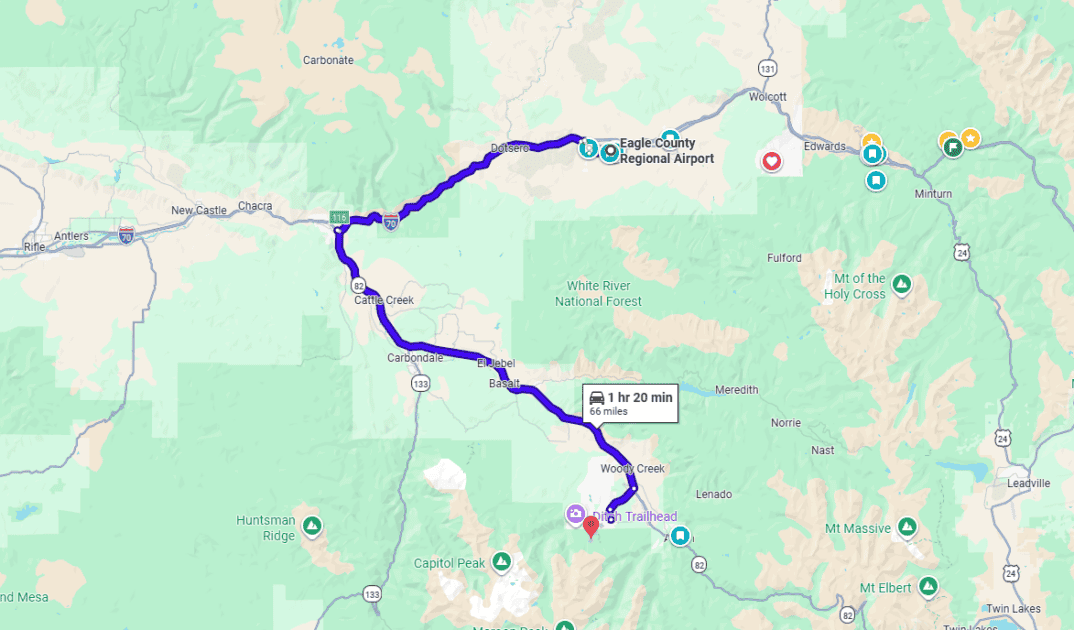Eagle Airport to Snowmass Driving Map Route