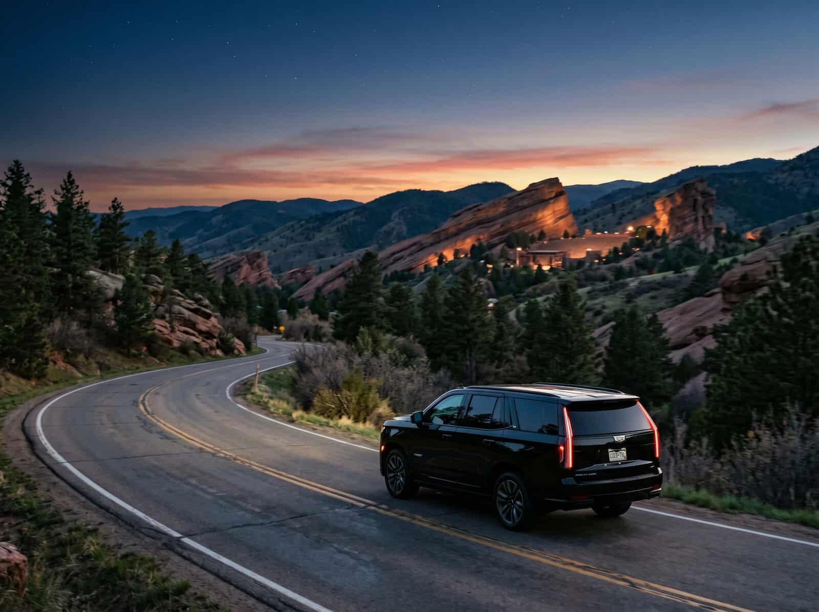 luxury SUV car service pulling up to red rocks