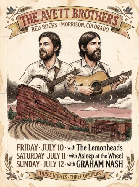 the avett brothers red rocks vertical poster
