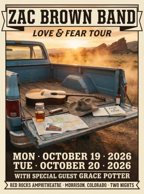 Zac Brown Band red rocks vertical 2026 poster