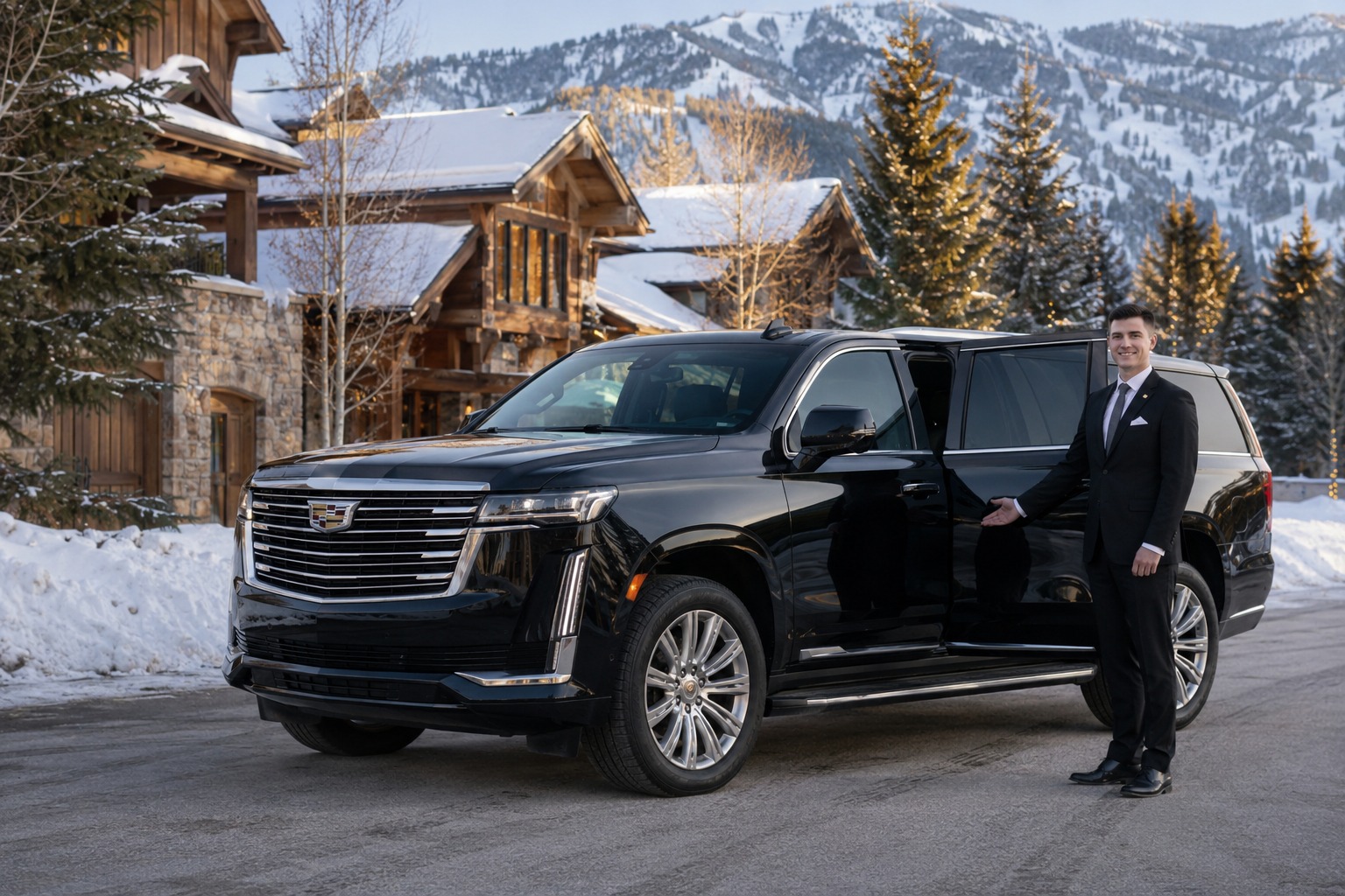 Blue Sky Limo professional chauffeur with a Cadillac Escalade in Aspen