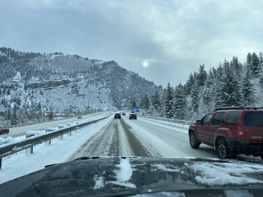 driving on i70 winter road to get to vail